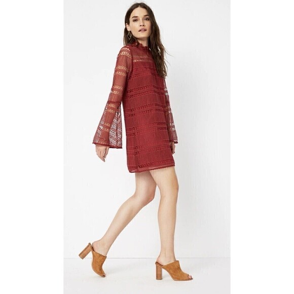 TULAROSA Matilda Mini Lace Dress size SM Bell Sleeve Red - Picture 1 of 4